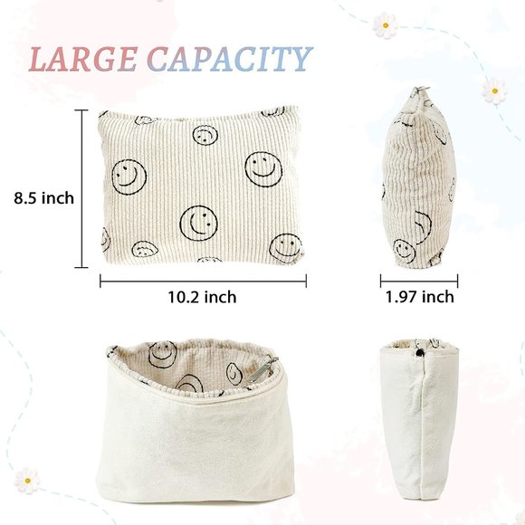 BEEKBING Smiley Face Corduroy Makeup Bag - Picture 2 of 6